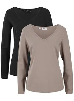 Langarmshirt mit V-Ausschnitt (2er Pack), bonprix