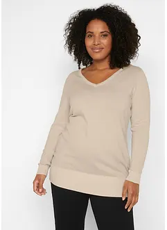 Pull long basique à col V, bonprix