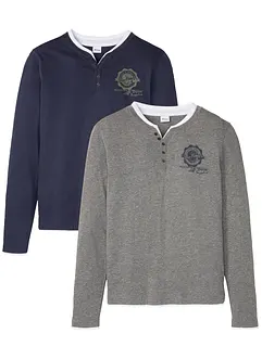 Lot de 2 T-shirts col Henley à manches longues, bonprix