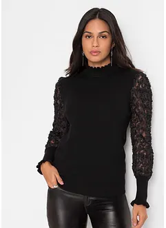 Rollkragenpullover mit dekorativen Chiffonärmeln, bonprix
