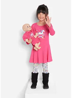 Mädchen Jerseykleid + Leggings mit Puppenkleid (3-tlg. Set), bonprix