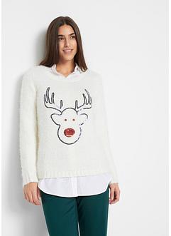 Pull de Noël manches longues et renne en paillettes, bpc bonprix collection