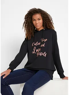 Sweat-shirt sport et féminin avec inscription métallisée, fentes latérales pour une plus grande liberté de mouvement, capuche., bonprix