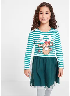 Weihnachtliches Mädchen Jerseykleid mit Tüll, bonprix