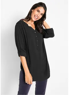 Blouse-tunique en viscose, col V et manches longues, bonprix