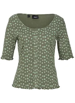 T-shirt côtelé avec imprimé floral, mi-manches, bonprix