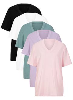 Lot de 5 T-shirts longs amples col en V, manches courtes, bpc bonprix collection