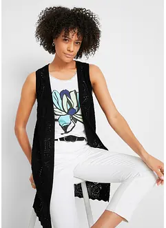 Gilet long en maille ajourée sans manches, bonprix