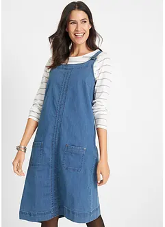 Robe en jean coton avec bretelles de salopette, longueur genou, bonprix