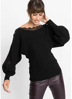 Pull en fine maille avec dentelle, bonprix