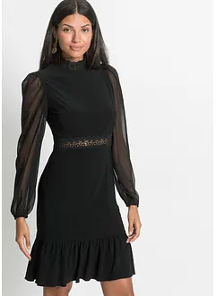 Minikleid aus leichtem Chiffon mit Häkel-Einsatz, bonprix