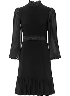 Minikleid aus leichtem Chiffon mit Häkel-Einsatz, bonprix