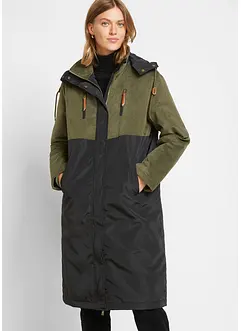 Long-Parka mit Kapuze und Materialmix, gerade geschnitten, bonprix