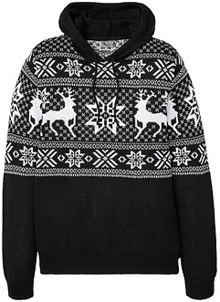 Pull coton motif norvégien à capuche, bonprix