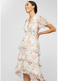 Robe midi floral à volants, bonprix