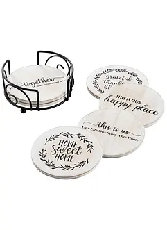 Lot de 6 sous-verres avec citations, sur un support, bonprix