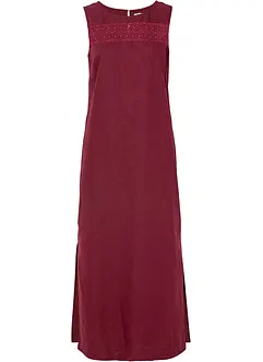 Maxi-Kleid mit Leinen, Lochmuster am Ausschnitt und Seitenschlitz, bonprix