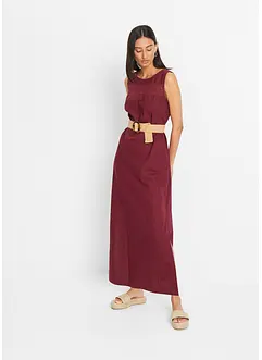 Robe longue avec lin majoritaire, motif ajouré au décolleté et fentes latérales, bonprix