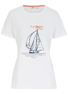 Baumwoll T-Shirt mit Seitenschlitz und Druck, bonprix