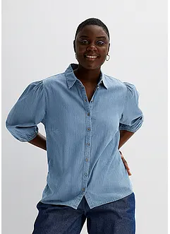 Jeansbluse mit Puffärmeln aus Bio-Baumwolle, bonprix