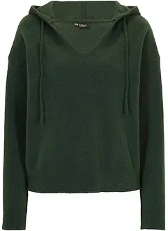 Strick-Pullover mit V-Ausschnitt und Kapuze, bonprix