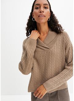 Pull avec décolleté en V et fentes latérales, bpc bonprix collection