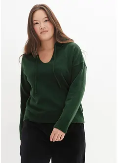Strick-Pullover mit V-Ausschnitt und Kapuze, bonprix