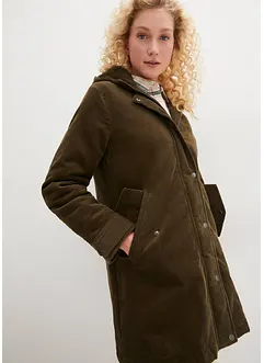 Parka chaude en velours côtelé avec capuche doublée polaire, coupe trapèze, bonprix