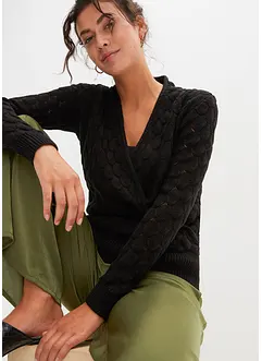 Ajour-Pullover in Wickeloptik, bonprix