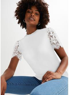 T-shirt en maille avec manches en dentelle, BODYFLIRT boutique
