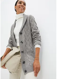 Longstrickjacke mit Schalkragen und Zopfmuster, bonprix