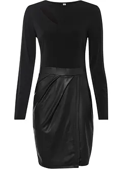 Lederimitat-Kleid mit Jersey-Oberteil, bonprix