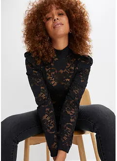 T-shirt manches longues cintré en dentelle, bonprix