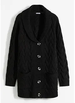 Gilet en maille à col châle et motif torsadé, bonprix