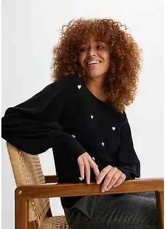 Pullover mit Herzstickerei, bonprix