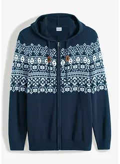 Gilet en maille coton à capuche motif norvégien coupe spéciale ventre, bonprix