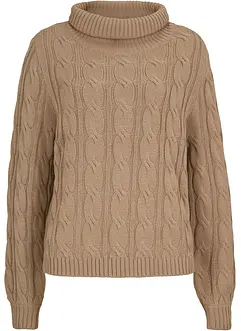 Rollkragenpullover mit Zopfmuster, bonprix