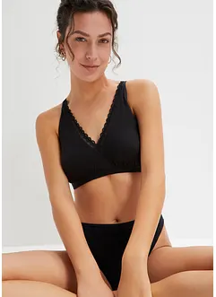 Geripptes Bralette mit Bio-Baumwolle und Spitze, bonprix