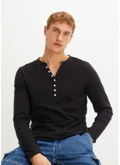 T-shirt col Henley manches longues en coton, Slim Fit, bpc bonprix collection