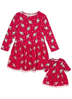 Robe fille en jersey + robe de poupée, bonprix