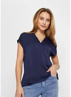 Lockere Satin-Kurzarmbluse mit überschnittenen Schultern, bonprix