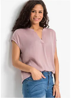 Blouse manches courtes en satin avec épaules descendues, bonprix
