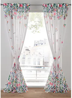 Lot de 2 voilages imprimé floral incl. embrasse, bonprix