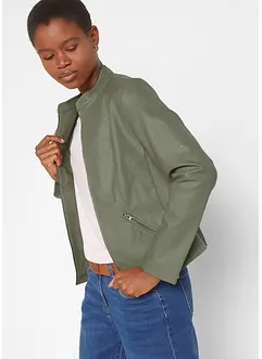 Leichte Lederimitat-Jacke mit seitlichen Stretcheinsätzen, tailliert, bonprix