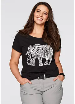 T-shirt en coton avec imprimé placé, manches courtes, bonprix