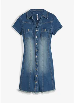 Robe en jean boutonnée avec ourlet à cru, bonprix