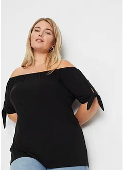 T-shirt col Bardot à détail nœud, bonprix