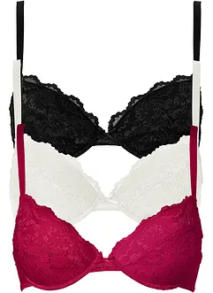 (3er Pack) Push-up-BH mit feiner Spitze, bonprix
