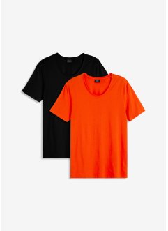 Längeres T-Shirt mit tiefem Ausschnitt (2er Pack) aus Bio Baumwolle, bpc bonprix collection