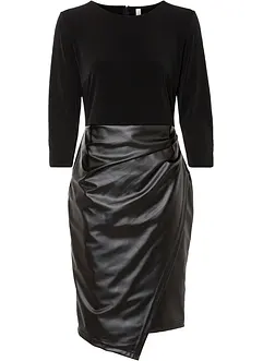 Lederimitat-Kleid mit Jersey-Oberteil, bonprix
